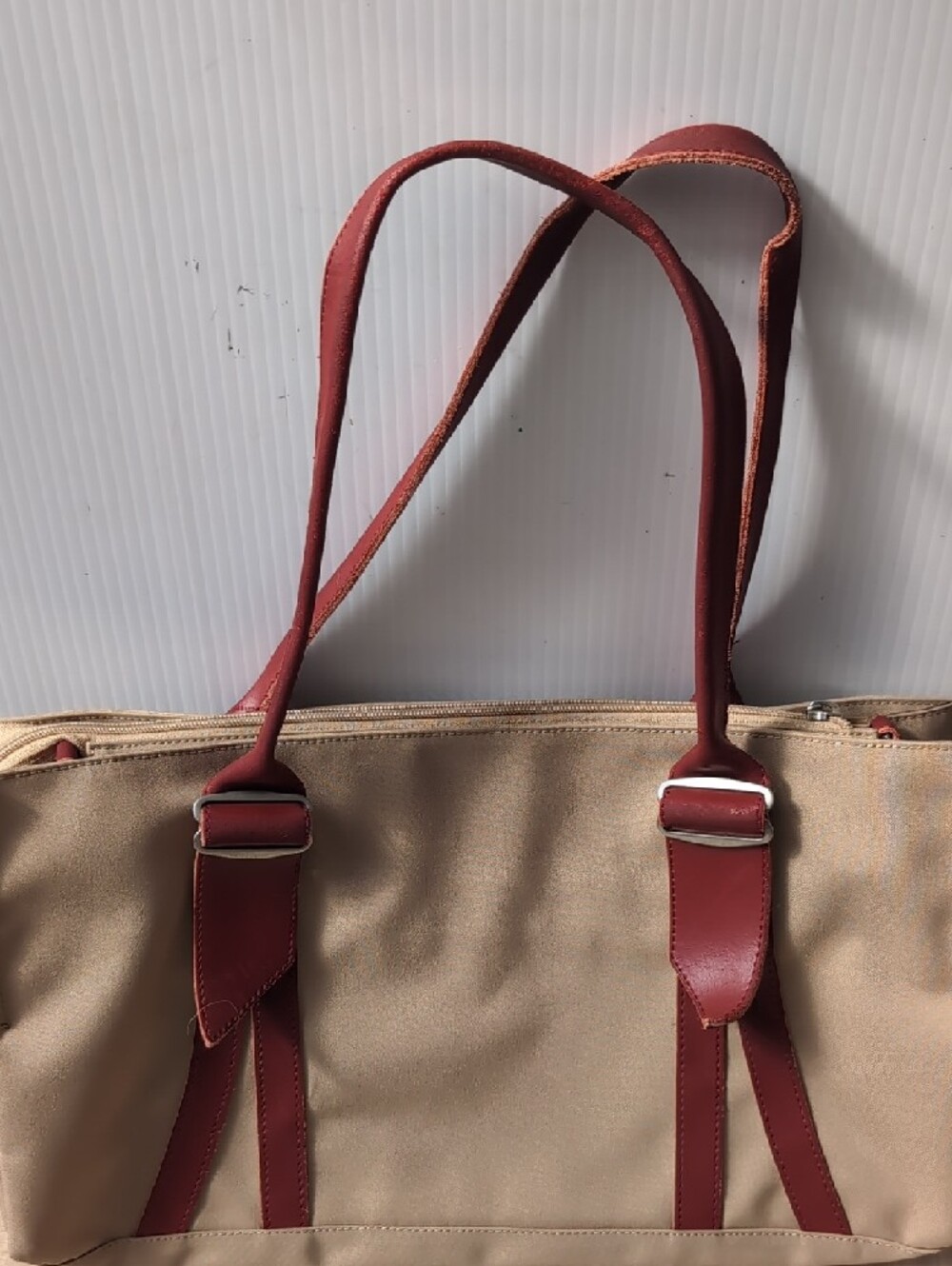 Jack Gomme Canvas Tote with Burgundy Trim and Straps - Picture 2 of 12